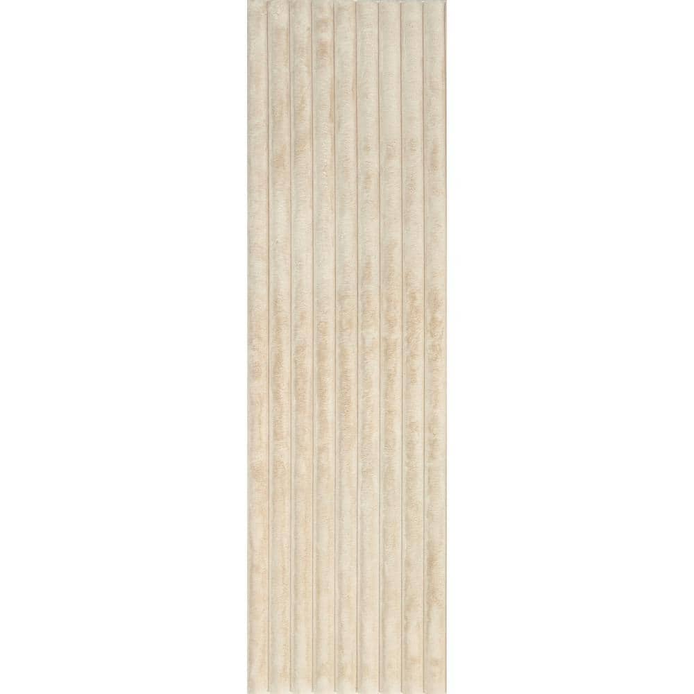 Kai Beige Faux Rabbit Fur Machine Washable Runner Rug