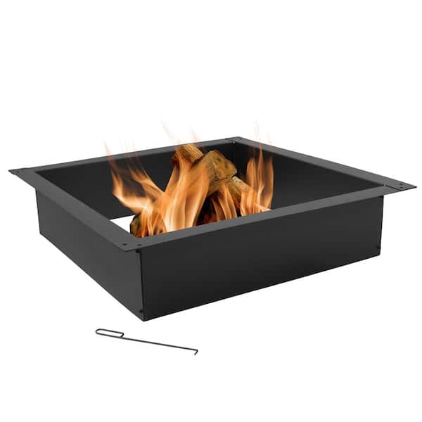 Heavy-Duty 36 in. x 10 in. Square Steel Wood Fire Pit Insert in Black