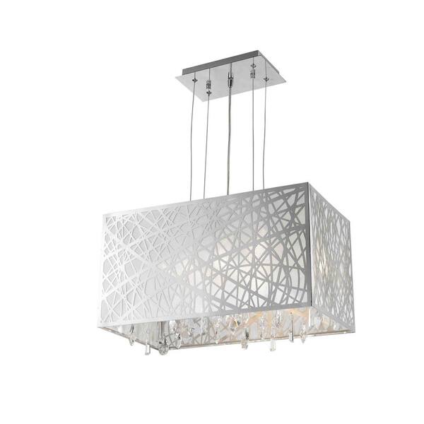Worldwide Lighting Julie 4-Light Chrome Rectangle Drum Chandelier with Clear Crystal Shade