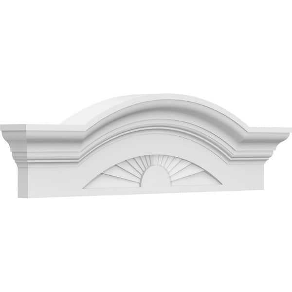 Ekena Millwork 2-1/2 in. x 24 in. x 7 in. Segment Arch W/ Flankers Sunburst Architectural Grade PVC Pediment