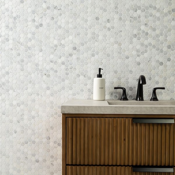 Greecian White 12 x 12 in. x10 mm Honed Marble Hexagon Mosaic White Classic Pattern Floor & Wall Tile (8.7 sq. ft./case)