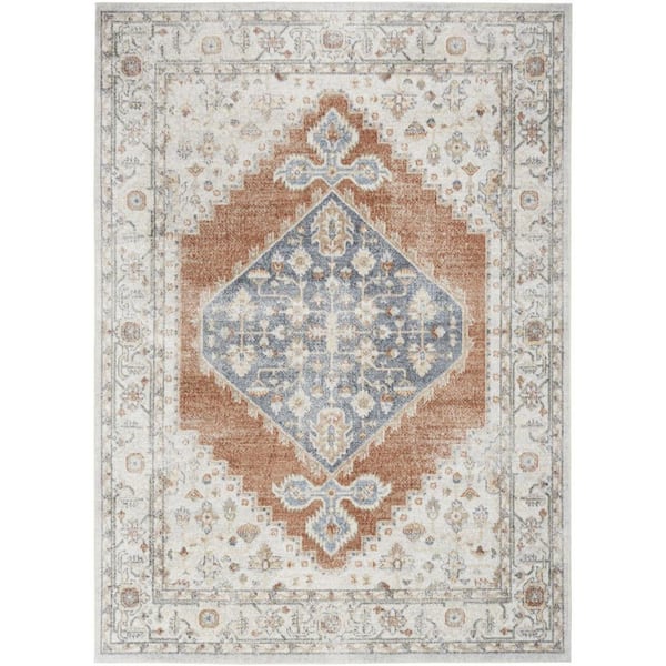 HomeRoots Gray 7 ft. x 9 ft. Oriental Power Loom Distressed Washable Area Rug