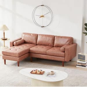 80 in. W Modern Rounded Arm 1-Piece PU Leather L-Shaped Reversible Sleeper Sectional Sofa in Brown with 2-Pillows