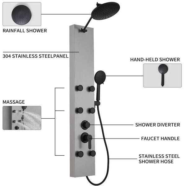 HOMEMYSTIQUE 3-in-1, 6-Jet Shower Panel Tower System w HOMEMYSTIQUE 3-in-1, 6-Jet Shower Panel Tower System w