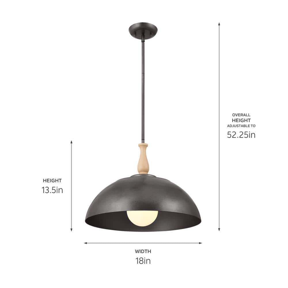 Fira Anvil Iron and Beech 18'' Single Pendant Light