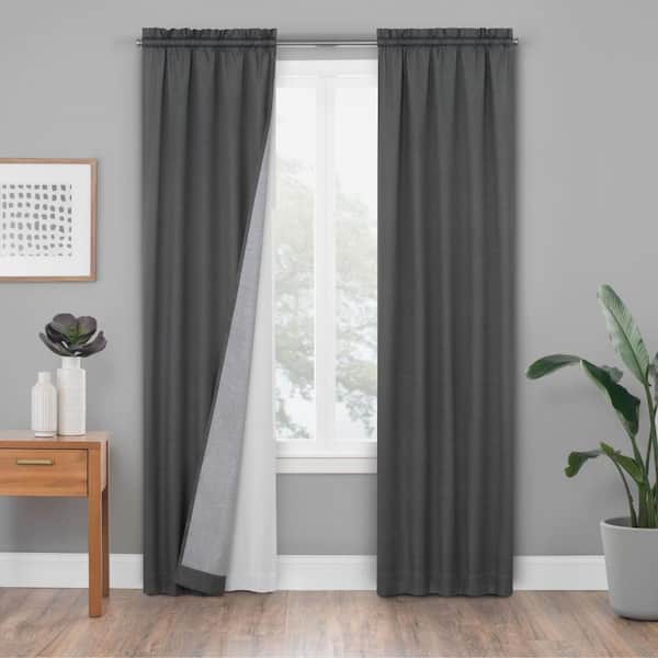 Eclipse Thermaliner White Solid Polyester 54 in. W x 60 in. L Blackout Pair Curtain Liner