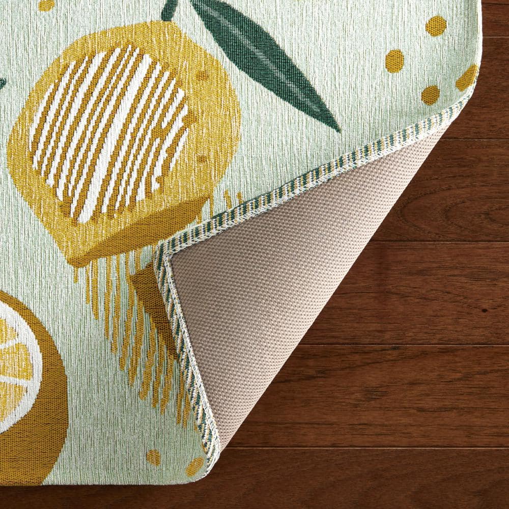 Livie Seafoam Green Lemon Print Washable Kitchen Runner Rug