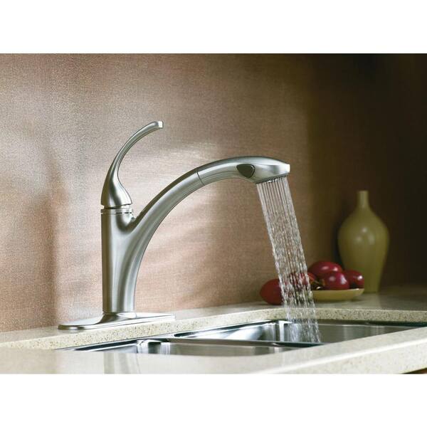 Kohler Forte Single Handle Pull Out Sprayer Kitchen Faucet With Masterclean Spray Face In Vibrant Stainless K Vs The Home Depot