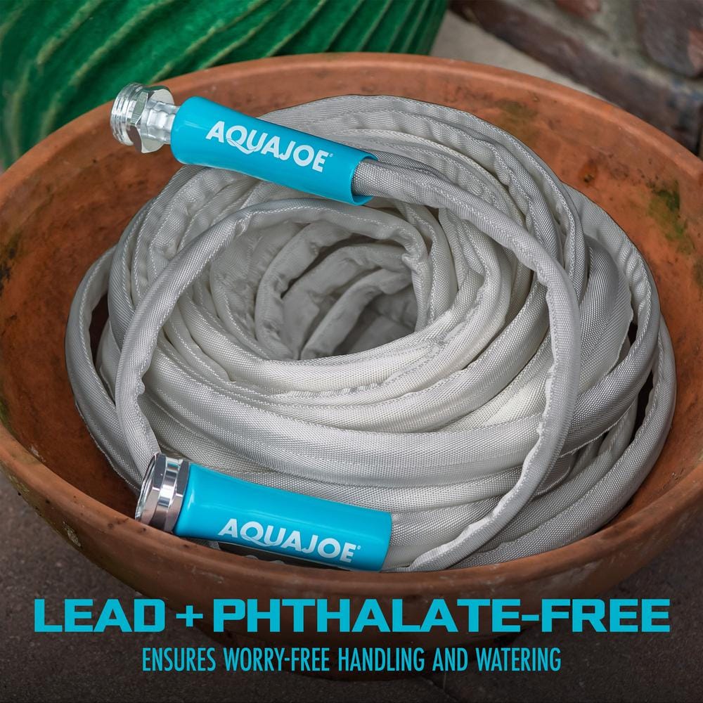 Aqua Joe 100ft Silver Reinforced Garden Hose with Metal Fittings