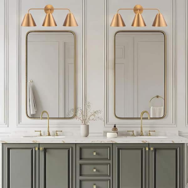 Loft Lantern 25.4 in. 3-Light Gold Modern Vanity Light with Metal Shade