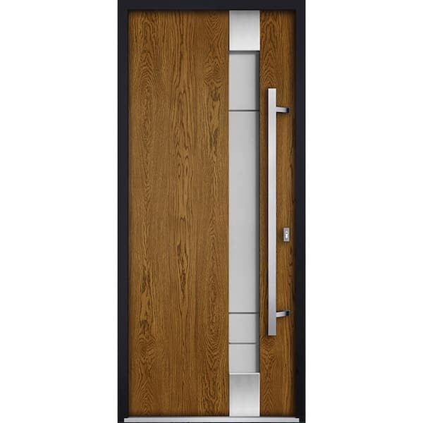 VDOMDOORS 36 in. x 80 in. Left-hand/Inswing Frosted Glass Natural Oak Steel Prehung Front Door with Hardware