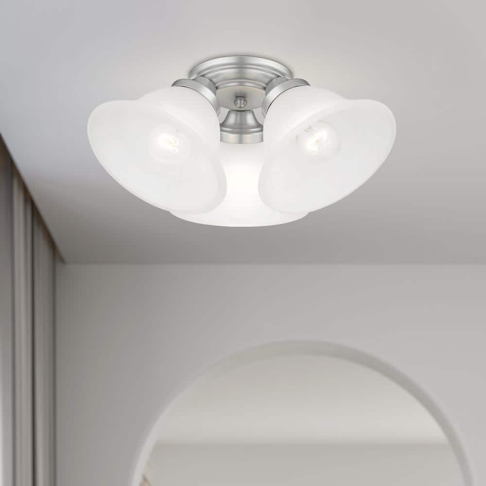 Wynnewood Satin Nickel 16" LED Flush Mount with Gray Marble Glass