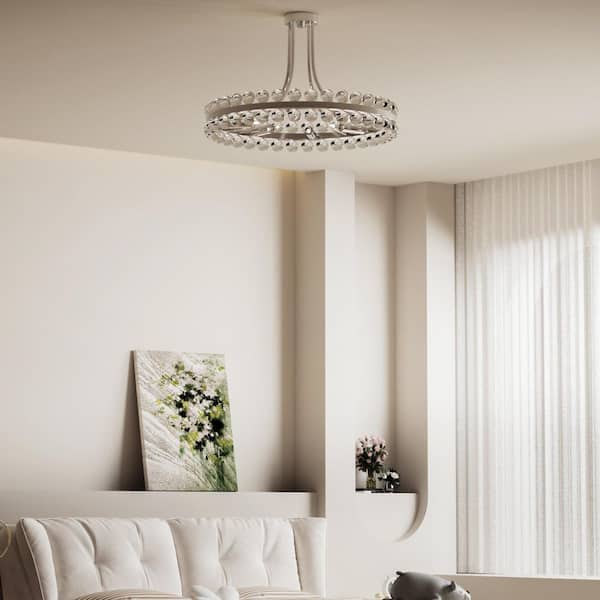 Jackson 24 in. 8-Light Modern Chrome Ringed Semi- Flush Mount with Clear Crystal Decoration