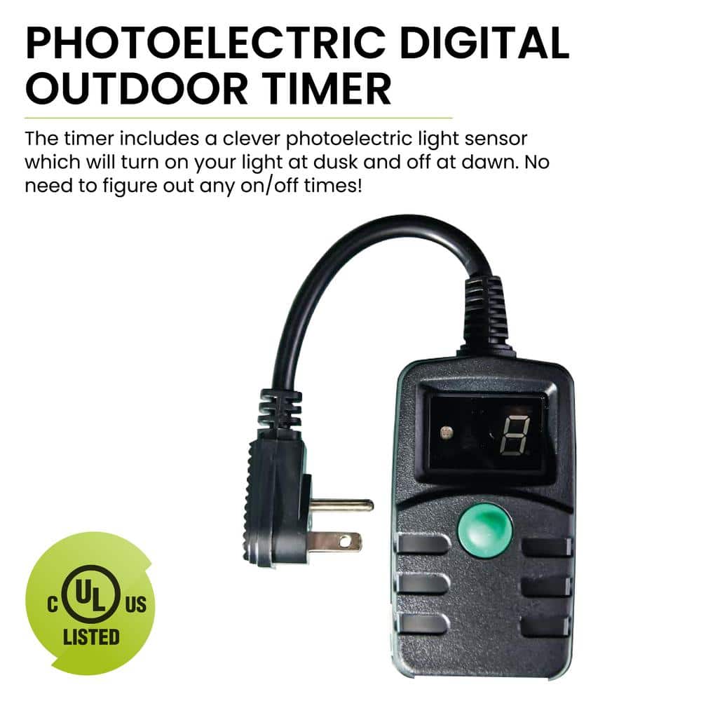 Black Digital Outdoor Timer with Photoelectric Sensor