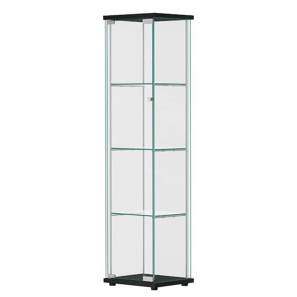 Dovelina Black and Clear Glass Curio Display Cabinet with 4 Shelves