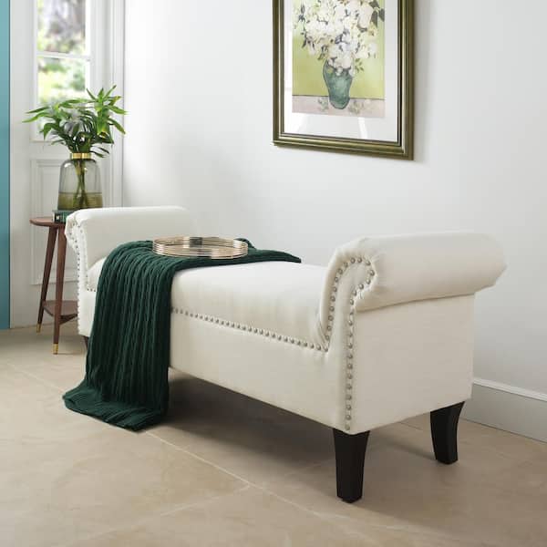 Jennifer Taylor Kathy Roll Arm Entryway Accent Bench Bright White