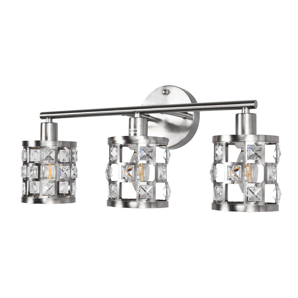 19.9 in. 3-Light Nickel Vanity Light with Crystal Accents, Modern E12 Bathroom Wall Sconce Fixture for Mirror price history on PriceWatchPro