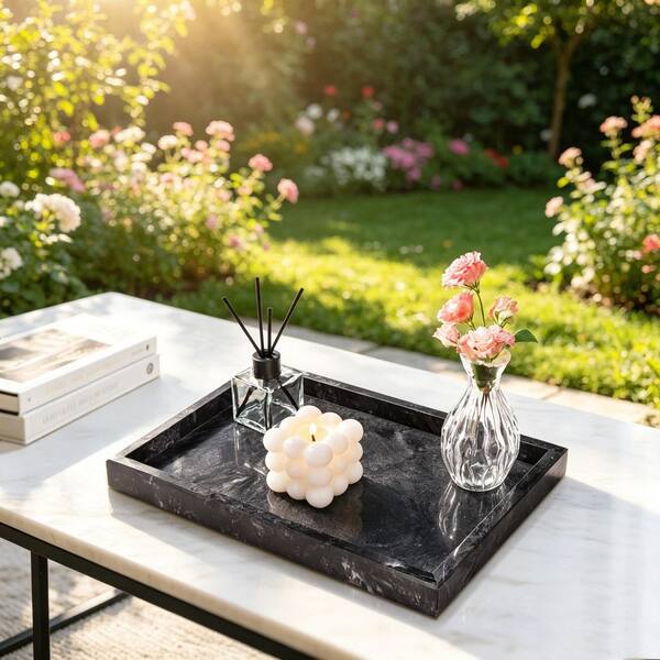 Black Marble Bathroom Tray for Countertop & Home Decor AV5LM15