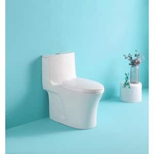 Power Flush 1-Piece 1.1/1.6 GPF Dual Flush Elongated Toilet in Gloss White, Slow-Close Seat Included