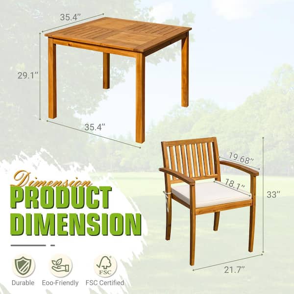 All Wood 5 Piece Outdoor Acacia Wood Dining Set With Teak Finish