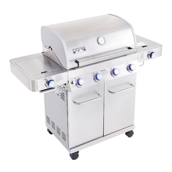 Monument Grills 4-Burner Propane Gas Grill in Stainless with LED Controls, Side and Side Sear Burners
