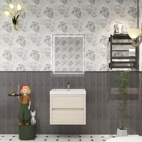 Louis 24 in. W x 20 in. D x 22 in. H Single Sink Floating Bath Vanity in Light Wood with White Acrylic Top