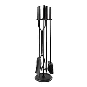 30 in. Tall 5-Piece Black Neoclassic Fireplace Tool Set with Round Base