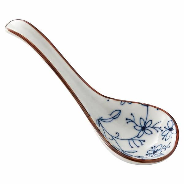 18/10 Stainless Steel Flatware Single Pieces Ceramic Asian Soup Spoon Set with Long Handle, Deep Bowl