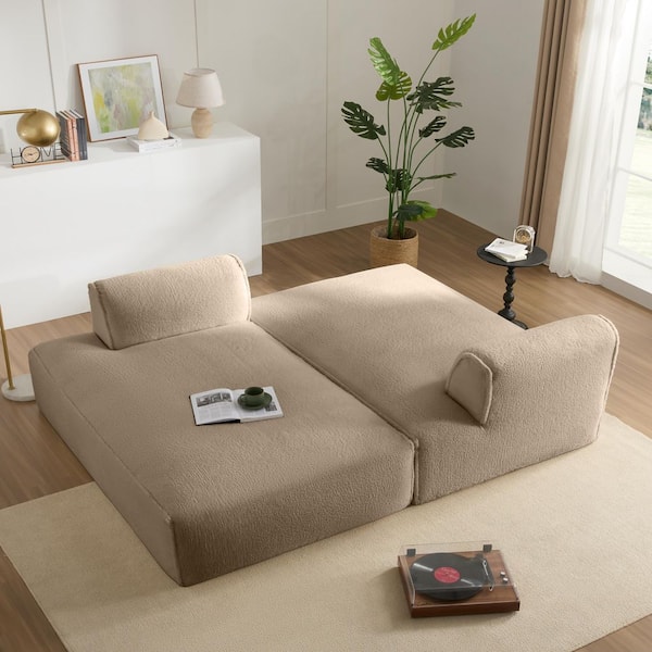 Nestfair 90 in. W Fabric Modular Upholstered Sectional Sofa in Khaki with Foam-Filled,Compressed and No Assembly