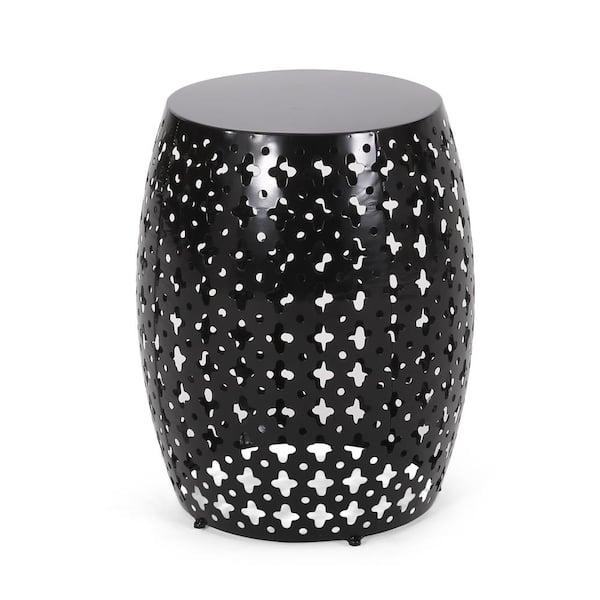 Sudzendf Black Barrel Metal Outdoor Patio Side Table