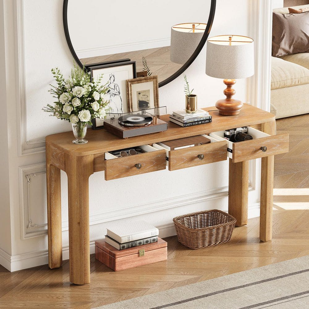 Noble House Ysmar Modern Rustic 52 in. Natural Rectangle MDF Entryway ...