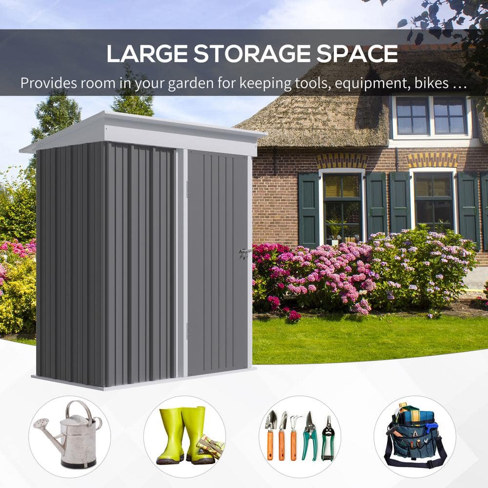 Gray Metal Outdoor Storage Shed with Shelving