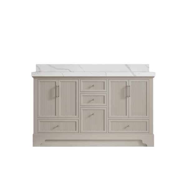 Willow Collections Alys 60 in. W x 22 in. D x 36 in. H Double Sink Bath Vanity in Fine Grain with 2" Calacatta Laza Top
