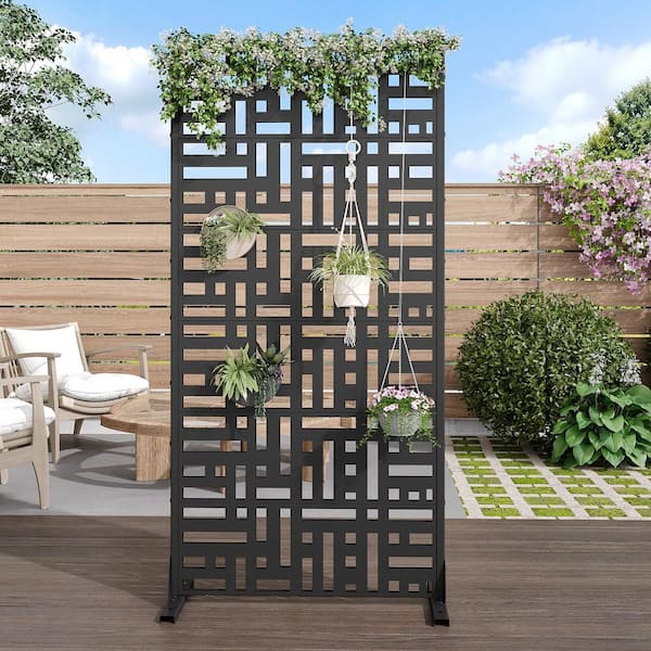 Lirago 72 in. x 35 in. Outdoor Metal Privacy Screen Garden Fence in Black