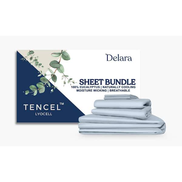 Delara Delara 7-Piece Sheet Bundle Set Light Blue 100% Eucalyptus Lyocell Tencel Full Duvet Set+Sheet Set