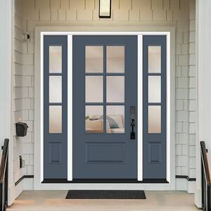 Legacy 60 in. x 80 in. 3/4-6Lite Clear Glass LHIS Primed Dark Denim Finish Fiberglass Prehung Front Door w/Dbl 10in.SL