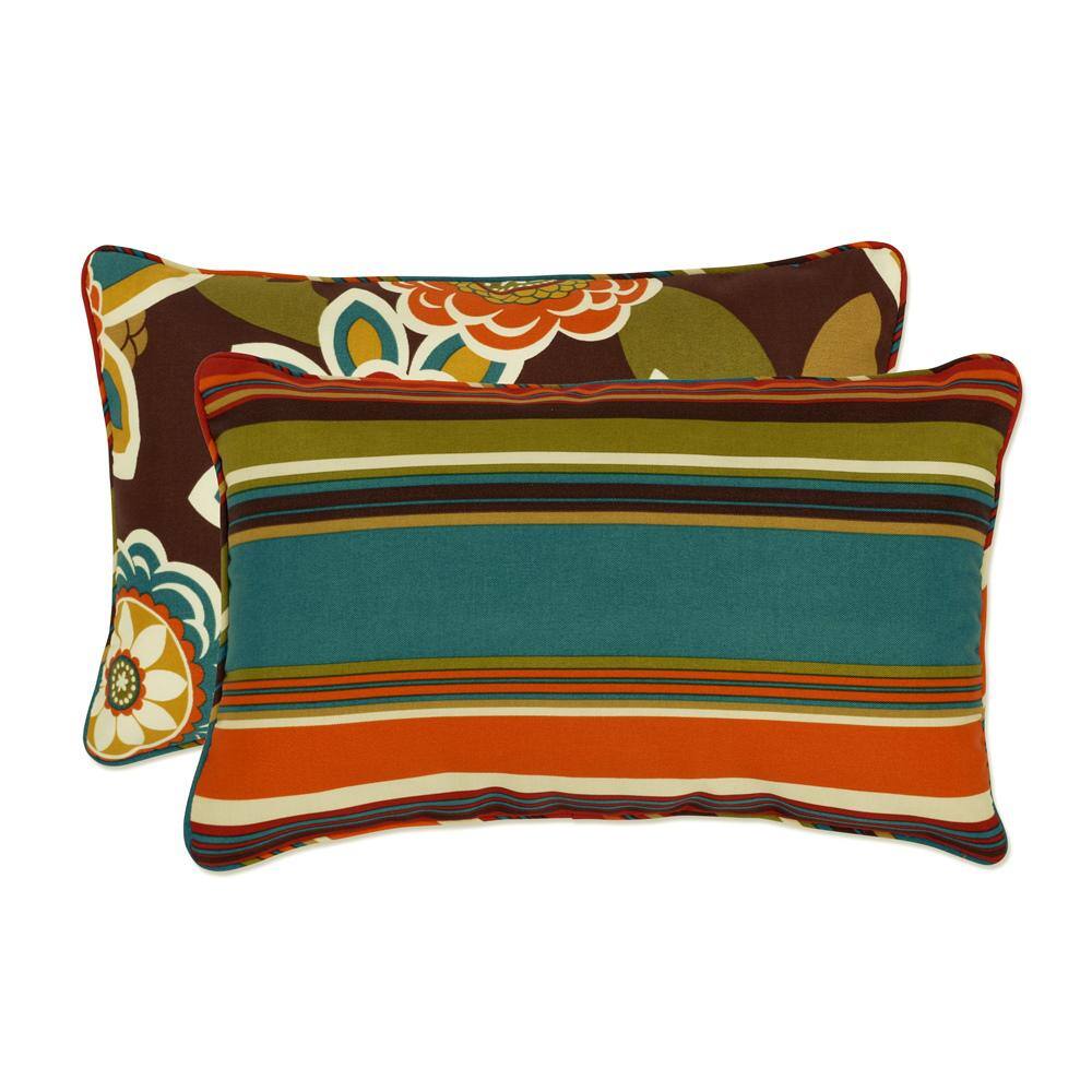 Multicolor Floral and Striped Reversible Outdoor Throw Pillow Set