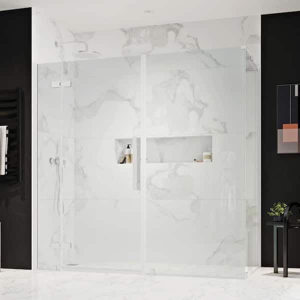 OVE Decors Tampa 72 1/16 in. W x 72 in. H Rectangular Pivot Frameless Corner Shower Enclosure in Satin Nickel