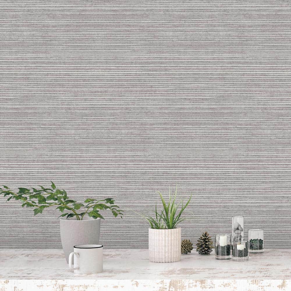 Gray Vinyl Faux Grasscloth Wallpaper with Embossed Texture