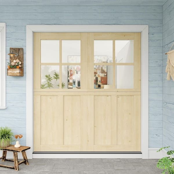 72 in. x 80 in. Solid Pine Universal 4-Lite Clear Glass and 2-Panel Unfinished Dutch Door Design Wood Front Door Slab