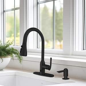 Single-Handle Pull-Down Sprayer Kitchen Faucet with Motion Activation and Soap Dispenser in Matte Black
