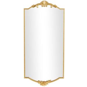 42 in. x 20 in. Rectangle Framed Gold Floral Wall Mirror with Floral Embellishments