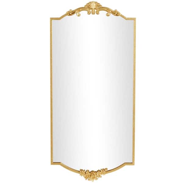 Litton Lane 42 in. x 20 in. Rectangle Framed Gold Floral Wall Mirror with Floral Embellishments