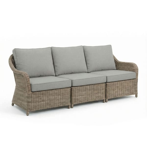 Lily Pond Weathered Gray 2-Piece Indoor-Outdoor Wicker Patio Conversation Modula Seating set w/ All-Weather Cushions
