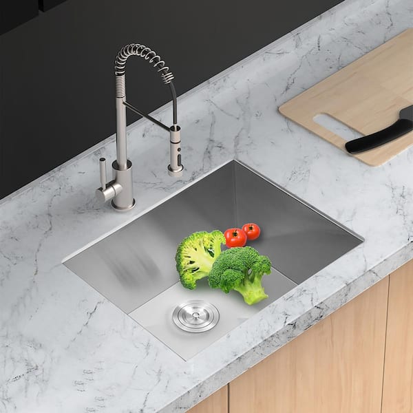 Staykiwi 23 in. x 18 in. Undermount Laundry/Utility Sink in Brushed Nickel with Bottom Grid