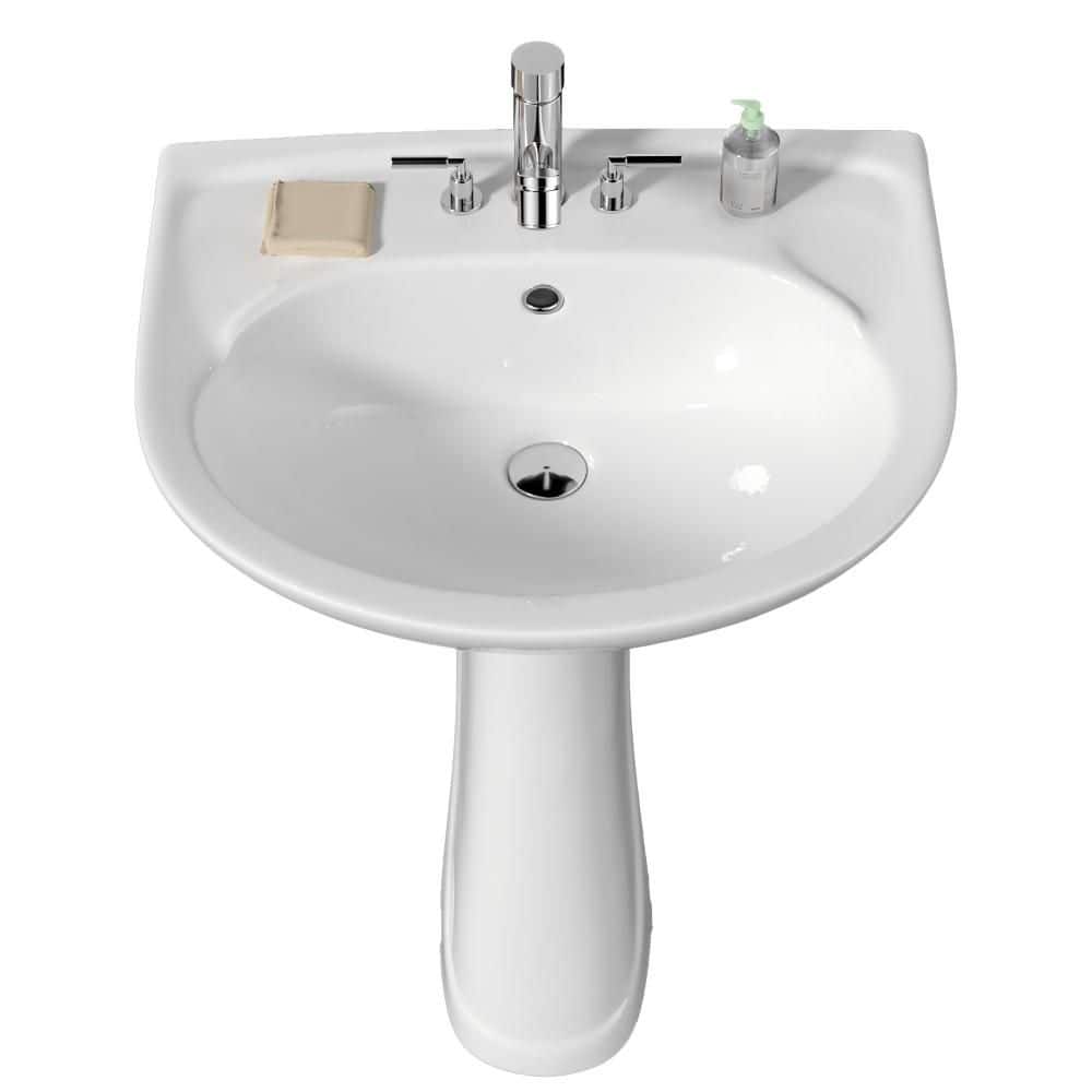 18.5 in. D x 21in. W Novelty Pedestal Bathroom Sink Combo in White Vitreous China With 3 Faucet Holes And Overflow price history on PriceWatchPro