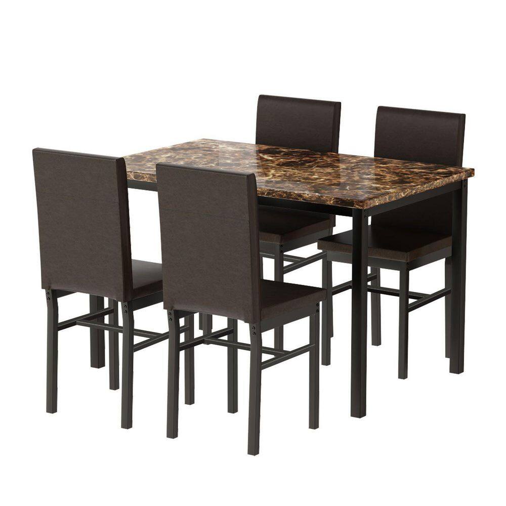 VECELO 5-Piece Dining Table Set Wooden Kitchen Table 1 Table 4 Chairs Metal  Legs, Rectangular Dining Table Sets，42.1L, Brown KHD-XJM-TC07 - The Home  Depot