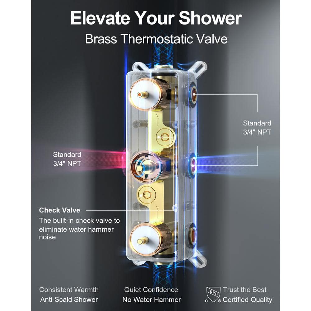 Grandjoy Rose Gold LED Ceiling Mount Shower System with Handheld and Jets