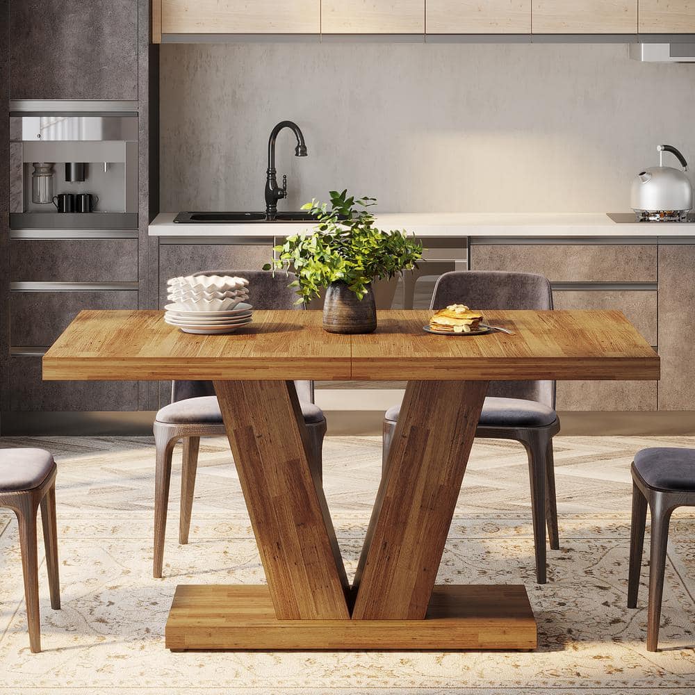 Farmhouse Walnut Brown Engineered Wood 47 in. Pedestal Dining Table (Seats-4)