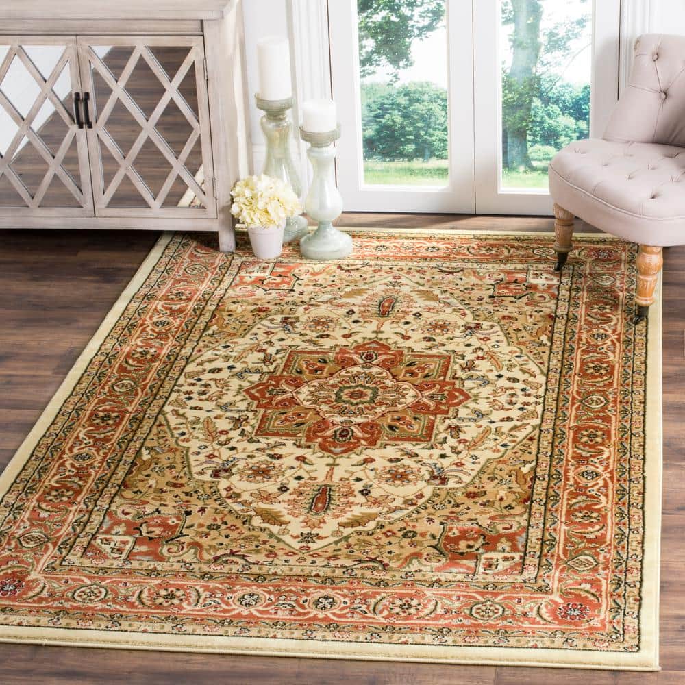 Ivory and Rust Floral Synthetic 4' x 6' Area Rug